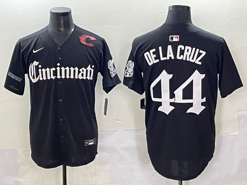 Men 2025 Cincinnati Reds #44 Delacruz Black Five generations Joint Name Nike MLB Jersey style 14